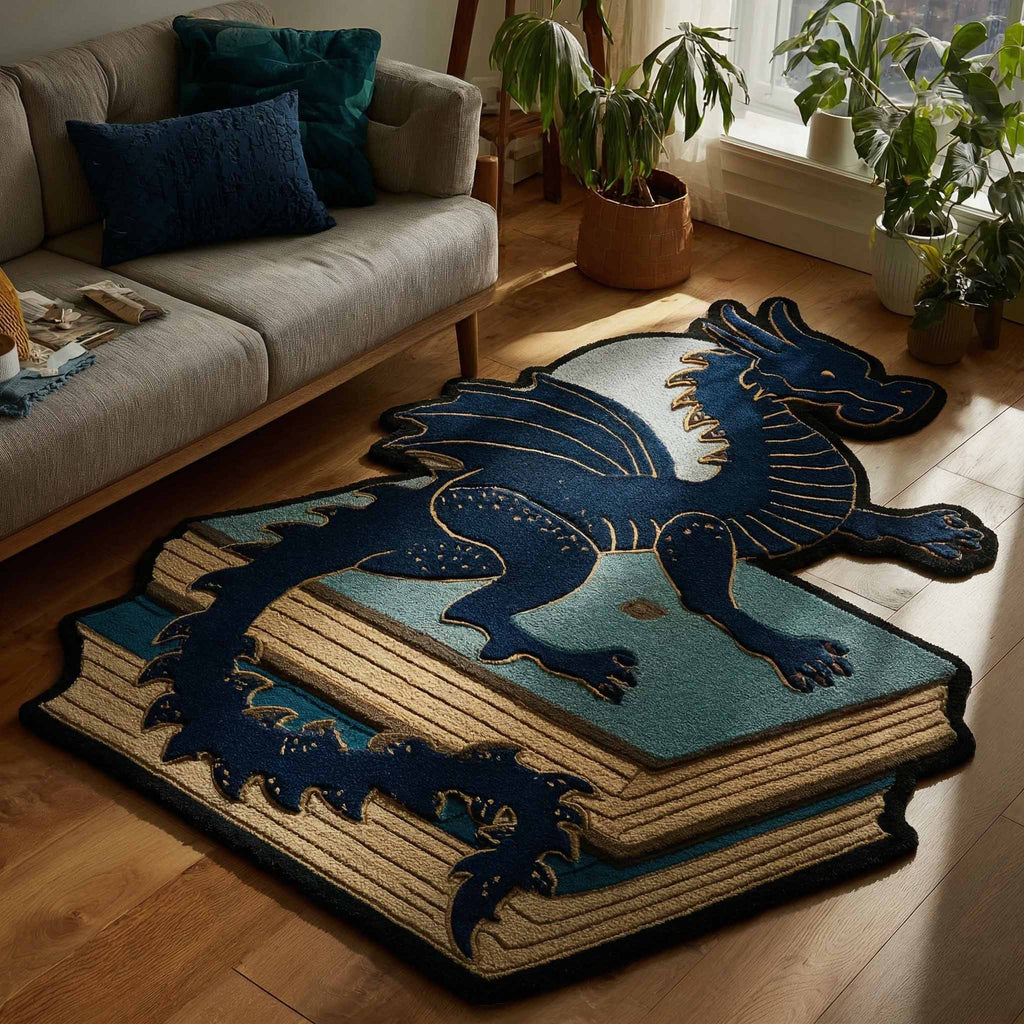 Steel Wyvern shaped rug – dragon on a book