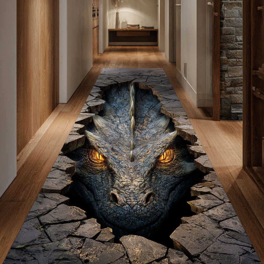 Stone Gaze Dragon hallway runner – dragon in cracked stone