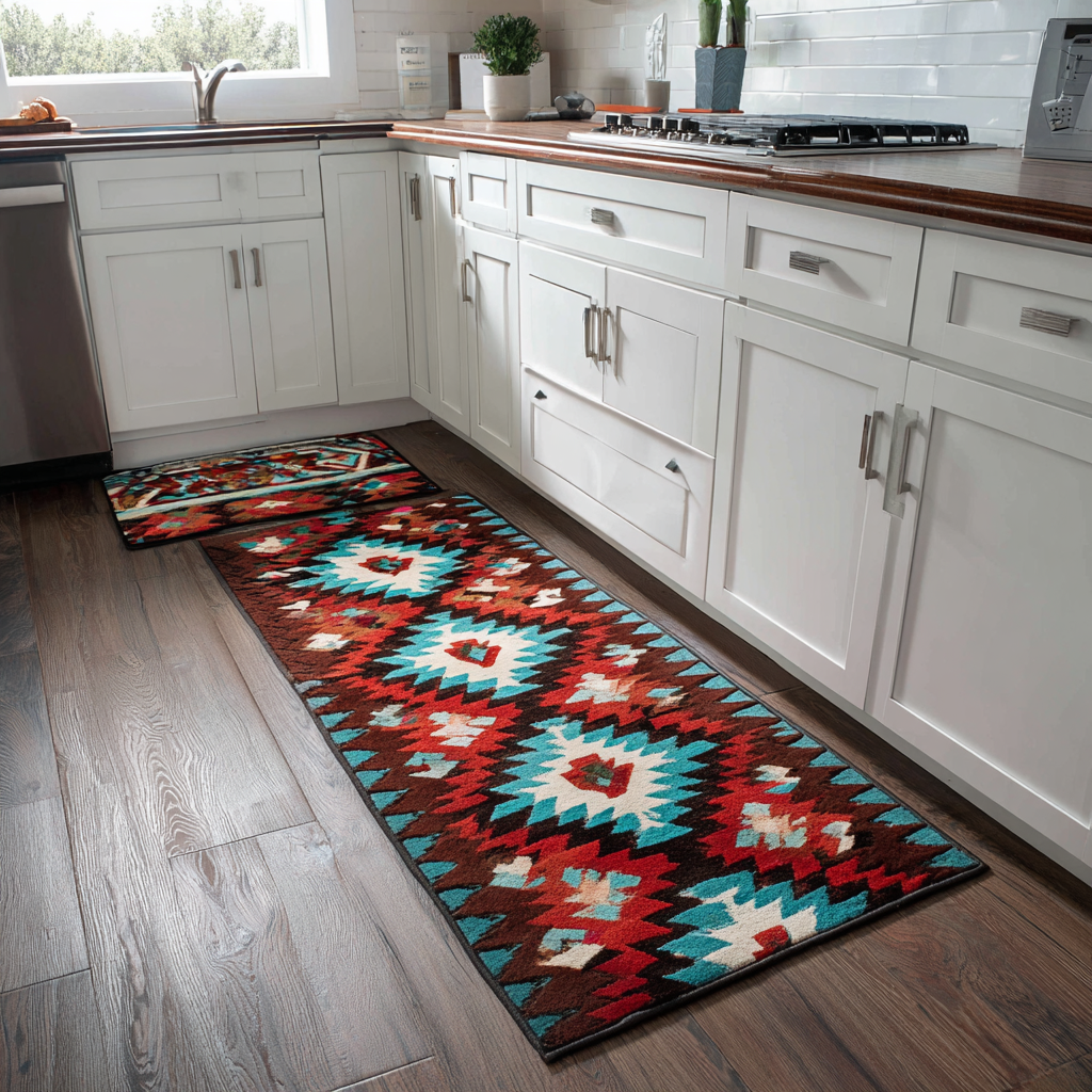 Red Diamond Kilim kitchen mat set – diamond kilim pattern
