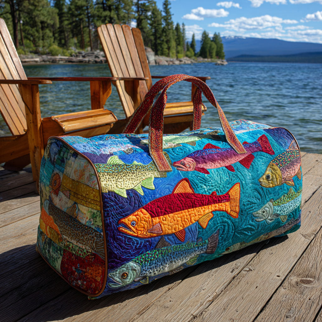 Stream Catch quilted weekend bag – trout in stream