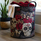 Sugar Skull Butterflies quilted laundry basket – sugar skulls and roses
