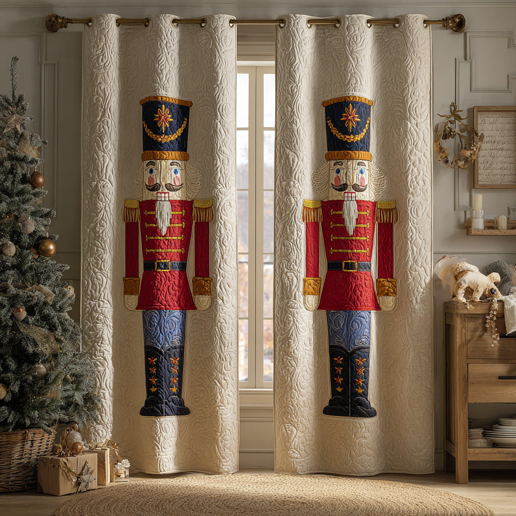 Red Nutcracker Cream quilted curtains – red nutcrackers on cream
