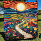 Wildflower Path quilted throw – winding path through wildflower fields
