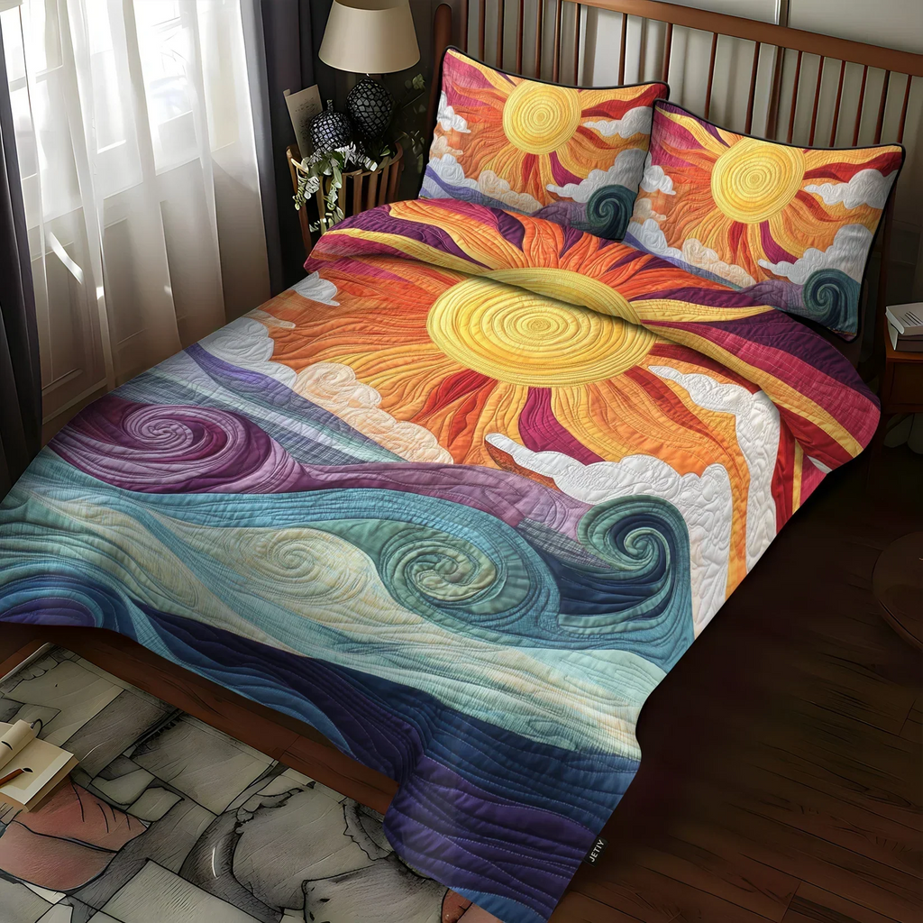 Two matching Sunburst pillow shams from the quilted bedspread set