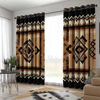 Black and Gold Diamonds quilted curtains – black diamonds on golden tan
