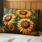 Sunflowers and Leopard quilted pillowcase – sunflowers with a leopard print edge