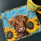 Sunflower Highland Cow quilted placemats – highland cow with sunflowers