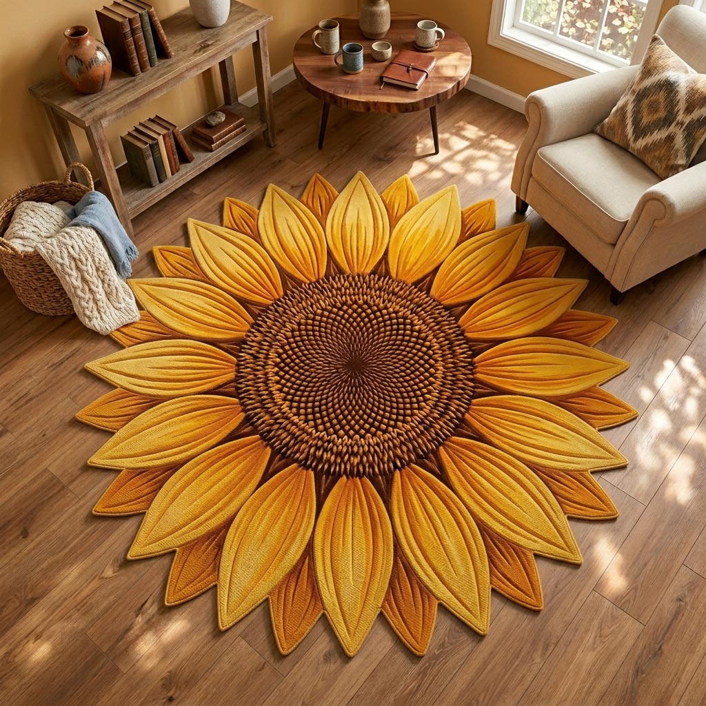 Sunflower Bloom shaped rug – sunflower shape