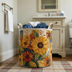 Carry handles and wave-stitch quilting on the Sunflower Dream laundry basket