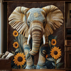 Elephant and Golden Sunflowers quilted throw – cream elephant among golden sunflowers