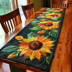 Sunflower Swirl quilted table runner – sunflowers among swirling leaves