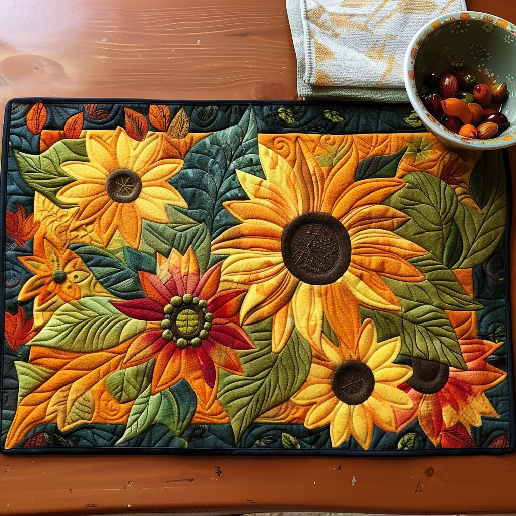 Sunflowers Garden quilted placemats – sunflowers and leaves