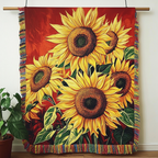 Sunflowers on Red woven sofa throw – golden sunflowers on red