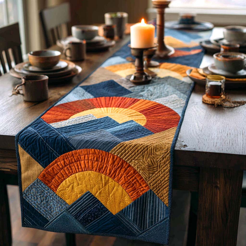 Sunrise Arches quilted table runner – rainbow sunrise arches