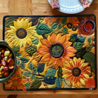 Sunny Fields Sunflower quilted placemats – sunflowers and teal leaves