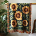 Sunflowers on Navy woven sofa throw – sunflowers on navy