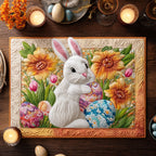 Sunny Bunny Fields quilted placemats – bunny among flowers