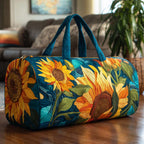 Sunny Path Sunflowers quilted weekend bag – sunflowers on blue swirls