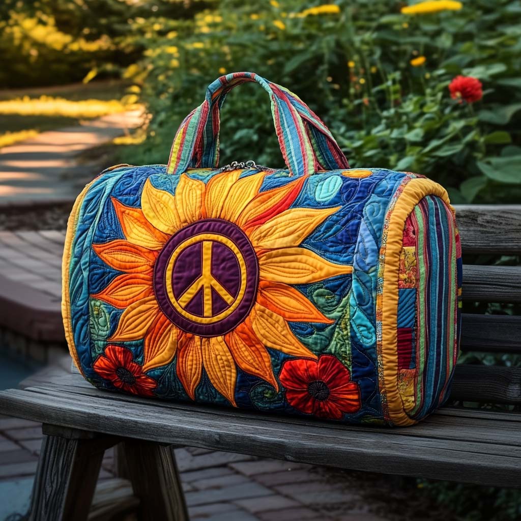 Sunny Peace quilted weekend bag – peace sunflower