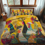 Close-up of the wave-stitch quilting on the Sunrise Cockerels bedspread