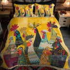 Two matching Sunrise Cockerels pillow shams from the quilted bedspread set