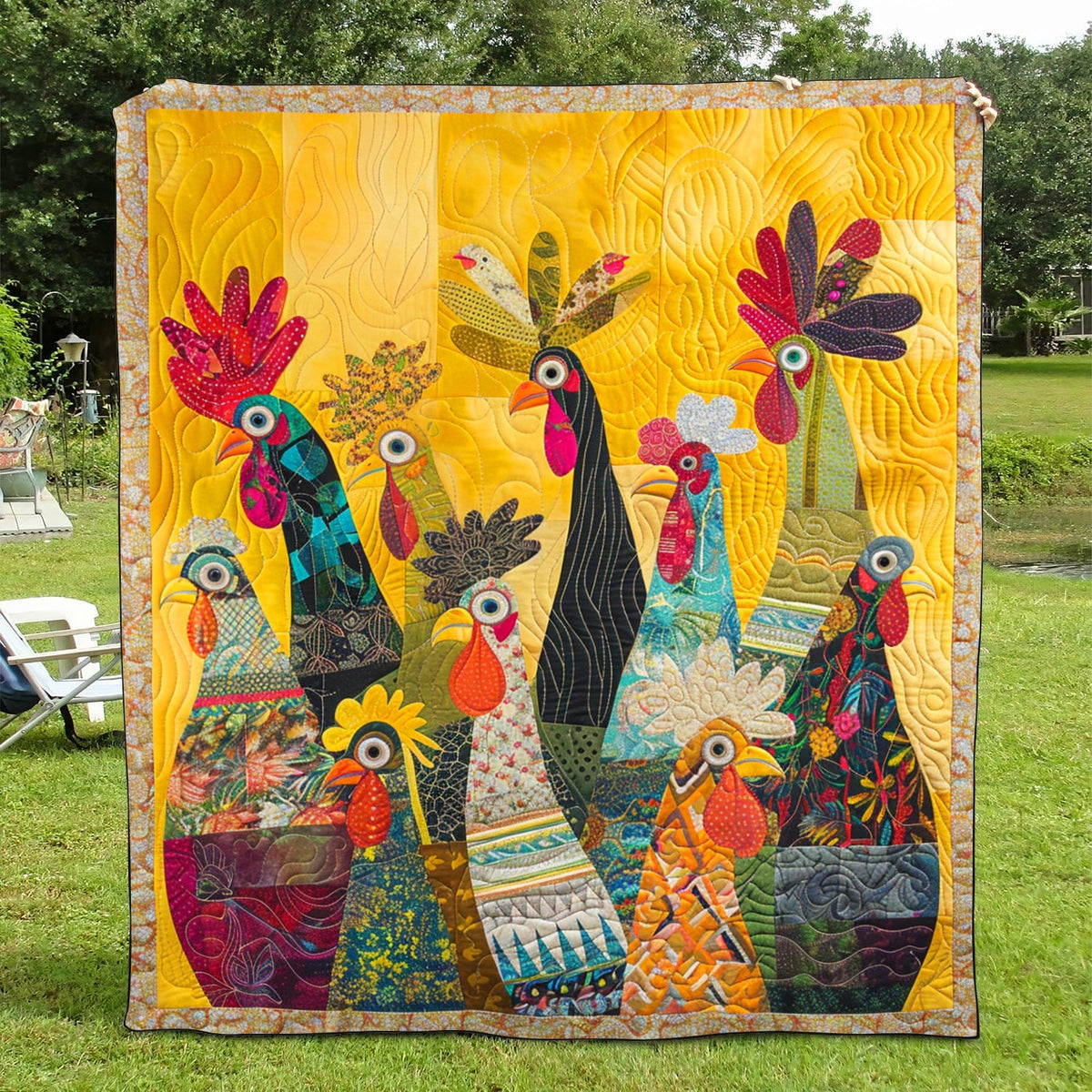 Quilted Throw - Sunrise Roosters – view 2
