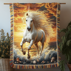 White Horse Sunset woven sofa throw – white horse galloping at sunset