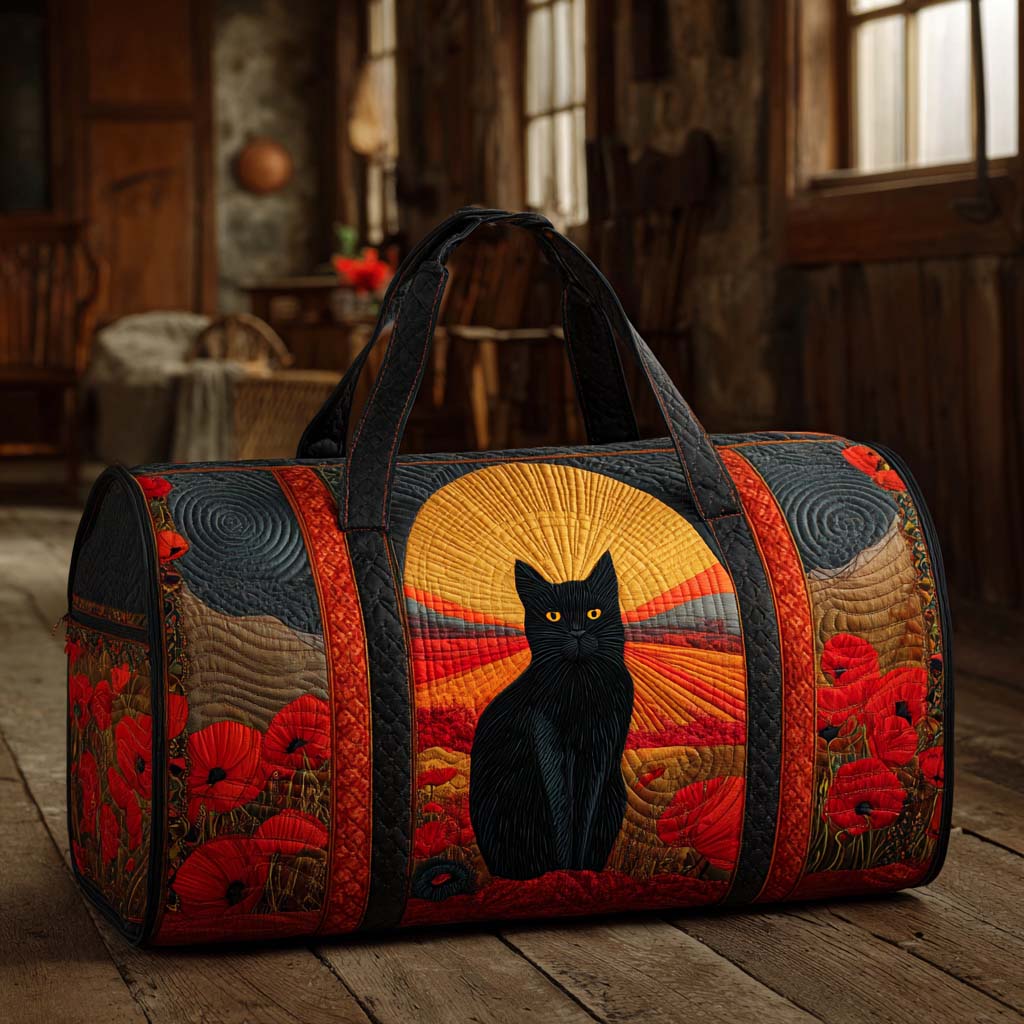 Sunset Cat quilted weekend bag – cat at sunset