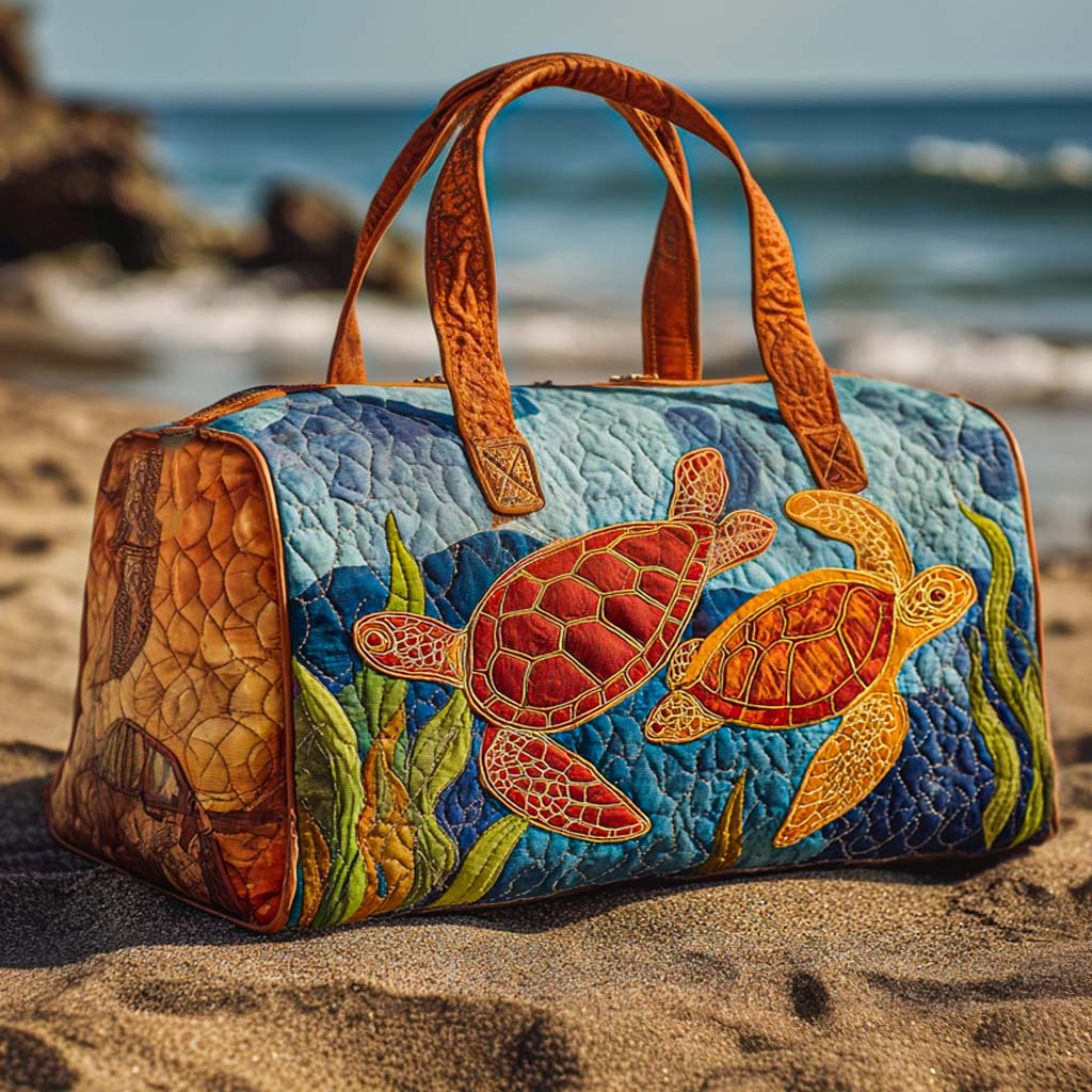 Sunset Journey quilted weekend bag – turtles in sea grass