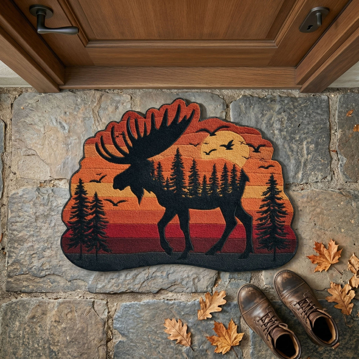 Sunset Moose shaped doormat – moose at sunset