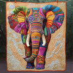 Patchwork Painted Elephant quilted throw – elephant in bright patchwork on cream