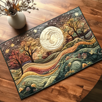 Sunset Symphony quilted placemats – moon over rolling hills