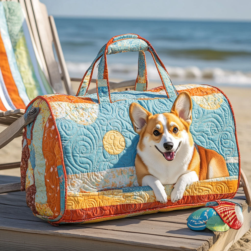 Sunshine Smile quilted weekend bag – corgi by the sea
