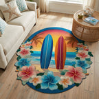 Surfboard Sunset shaped rug – surfboards and hibiscus