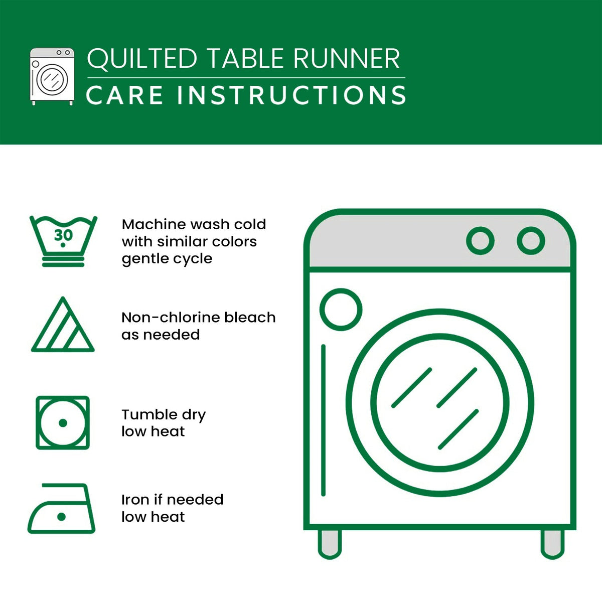 Care instructions – Quilted Table Runner - Golden Tree of Life