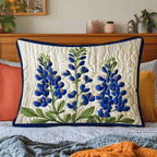 Bluebonnet Bouquet quilted pillowcase – tall bluebonnets on soft cream