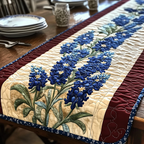 Bluebonnet Garden quilted table runner – blue wildflowers on cream