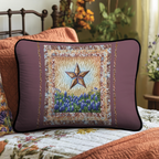 Barn Star and Bluebonnets quilted pillowcase – rustic barn star above bluebonnets
