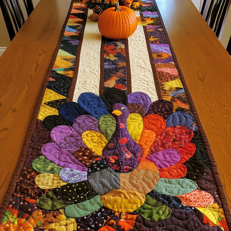 Patchwork Turkey quilted table runner – turkey with patchwork tail