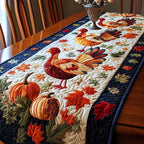 Turkeys and Pumpkins quilted table runner – turkeys with pumpkins