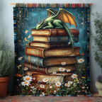 Book Guardian Dragon woven sofa throw – dragon guarding a stack of books