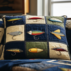 Lure Patchwork quilted pillowcase – fishing lures in patchwork squares