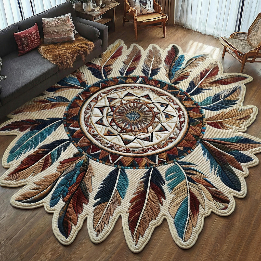 Artisan Compass shaped rug – feather mandala