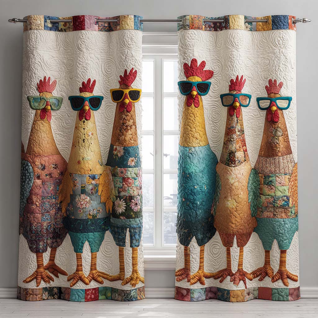Cool Hens quilted curtains – hens in sunglasses