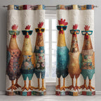 Cool Hens quilted curtains – hens in sunglasses