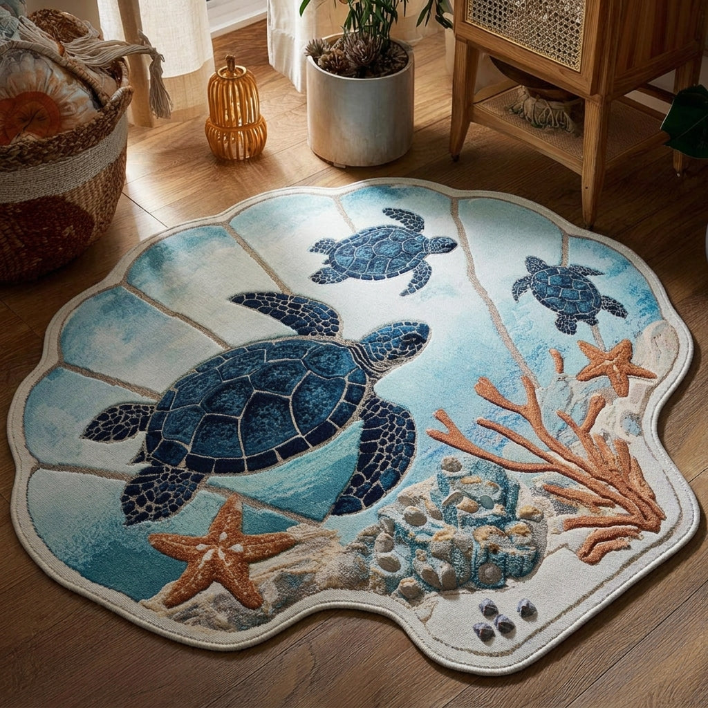 Tidal Harmony shaped rug – turtle in a shell shape