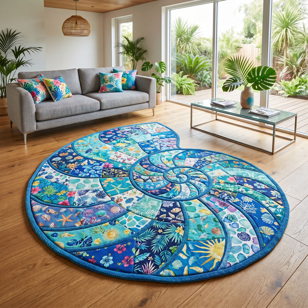 Tidal Scallop shaped rug – mosaic nautilus