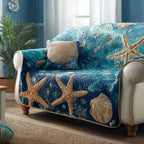 Starfish Tide quilted sofa cover – starfish on teal waves