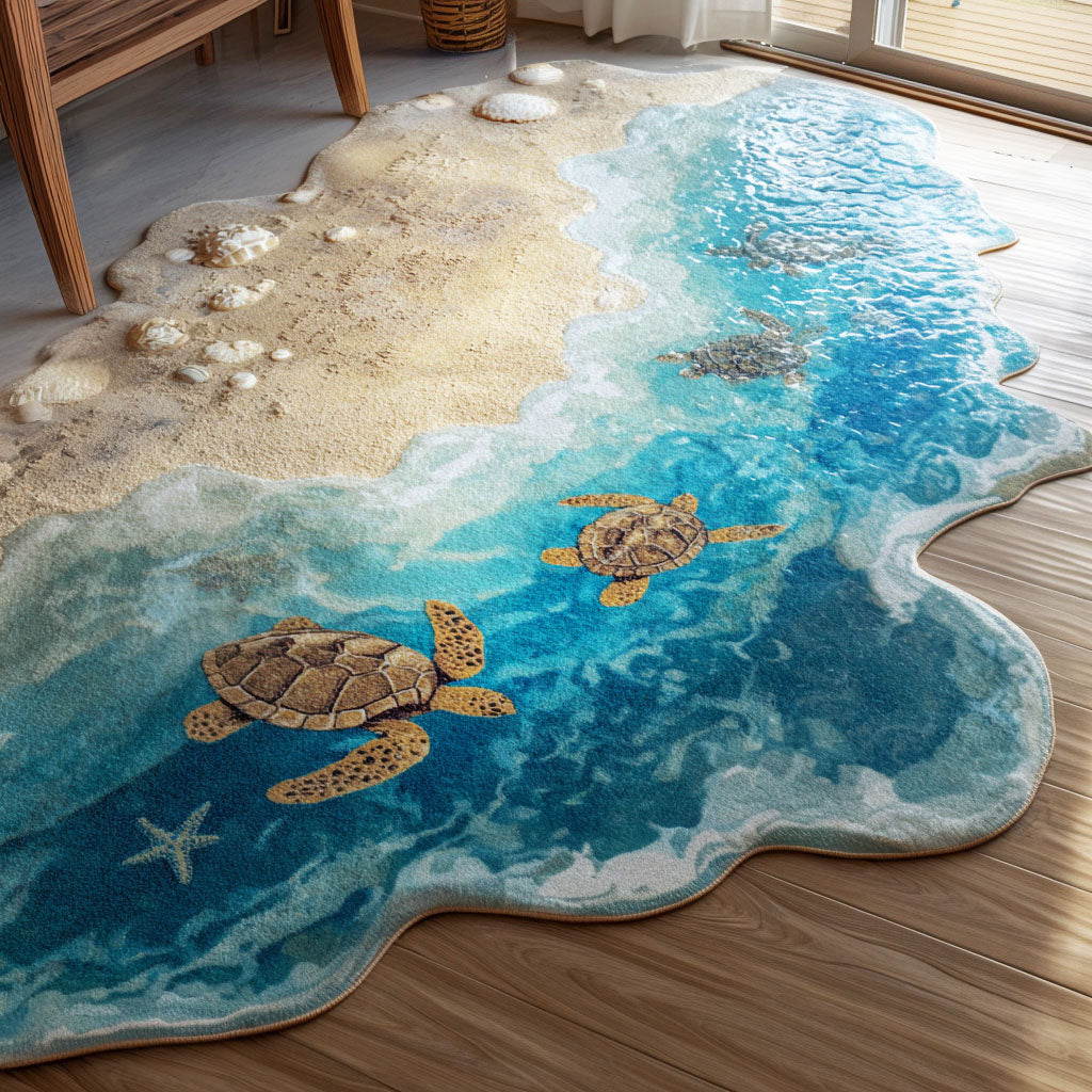 Tides of Serenity shaped rug – turtles in shallows