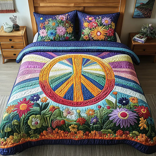 Quilted bedspread set with soft spirals of violet, rose and indigo in the Tie-Dye Dreams design